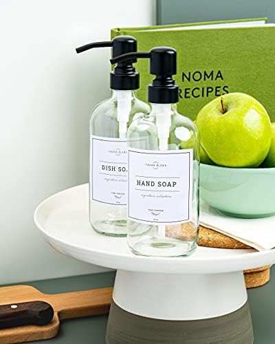 יצירות גפן מתקן סבון זכוכית ענבר 2 חבילה, בקבוקי 16oz עבים משאבת נירוסטה חסין חלודה + מתקן סבון