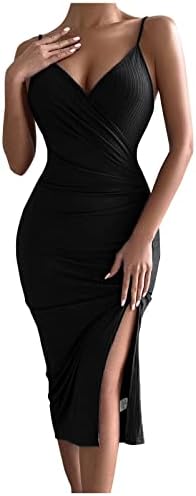 שמלת MIDI סקסית לנשים רצועות ספגטי עטיפה ללא שרוולים v שמלות גוף גוף של שמלות שמלת מסיבת המועדון המפוצלת ללא גב
