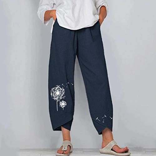 מכנסיים רחבים לנשים בתוספת גודל נשים קצוץ קיץ כותנה יבול קפריס מכנסיים פשתן רופף מתאים קפריס מכנסי קז