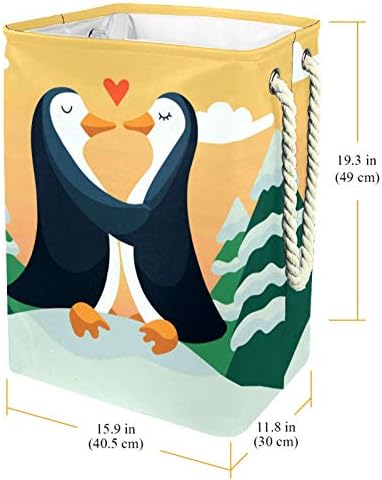 דייה עמיד למים סלי כביסה גבוה חסון מתקפל פינגווין זוג אהבת הדפסת סל למבוגרים ילדים בני נוער בנות בחדרי