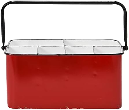 בית חווה מתכת אחסון נושא כלים עם 6 תאים וידית, במצוקה אדום ולבן