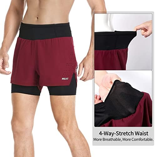 ארסוקסאו 2 ב 1 מכנסי ריצה לגברים לעטוף סביב כיסים אימון כושר ספורט מכנסיים קצרים