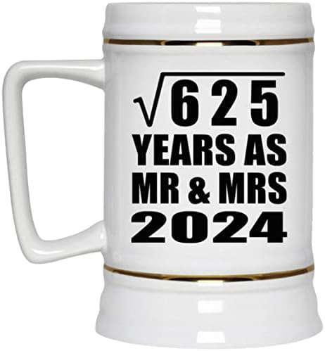 תכנן שורש ריבועי של 25 שנה לשורש 625 שנים בתור MR & MRS 2024, 22oz Beer Stein Ceramic Tallard ספל עם ידית למקפיא,