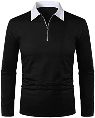 חולצות פולו רוכסן של XXBR לגברים חולצות שרוול ארוך צוואר צוואר טלאים צווארון דש צווארון גולף צמרות סתיו חולצת