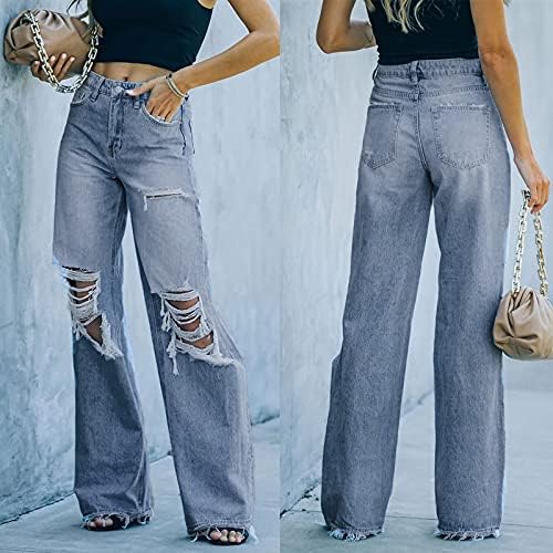 כפתור נשים מותניים גבוהות ג'ינס טרנדי טרנדי כיס חלול מכנסי חור אלסטיים למכנסיים מכנסיים דקים מכנסיים