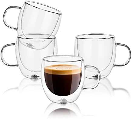 סוויז זכוכית אספרסו כוסות, כפול קיר מבודד קפה ספלי-5 עוז קפה כוס סט של 4 מושלם עבור אספרסו ירה, קפוצ ' ינו,
