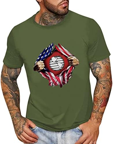 חולצות טריקו של שרוול קצר של HDDK גברים, דגל אמריקה הדפס אמריקה דגל צווארון קז'ואל רופף אופנה