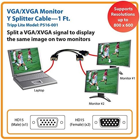 טריפ לייט רזולוציה גבוהה VGA צג y כבל מפצל 1 רגל.