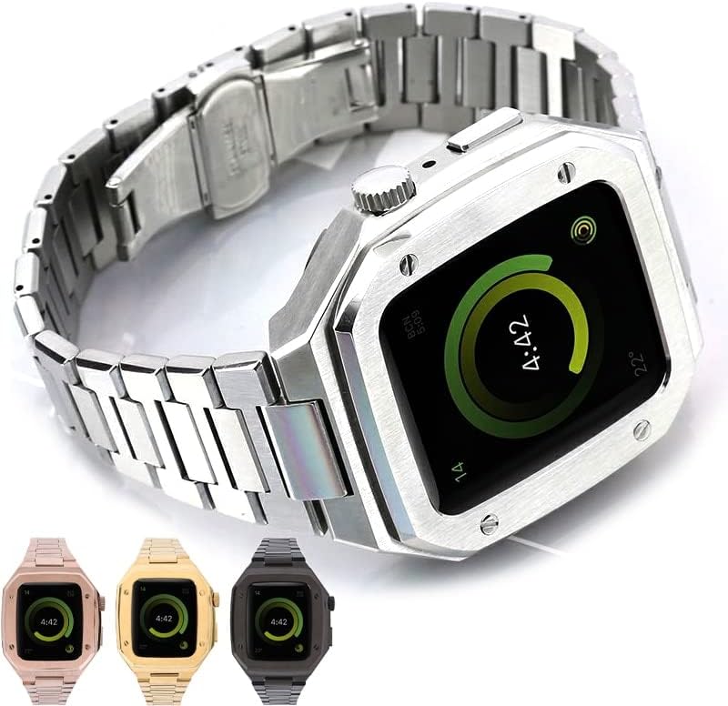 MAALYA נירוסטה מפלדת יוקרה להקת שעון עבור Apple Watch 44 ממ 45 ממ מארז שעון מתכת עבור IWatch Series 7 6 SE 5