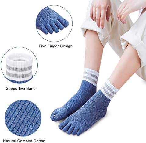 MENOLY 5 זוגות גרבי אצבעות לא מראים כותנה חמש גרבי אתלט אצבעות לנשים, חמש גרבי אצבעות, גרבי אצבעות