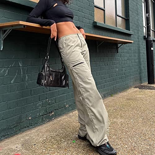 מכנסי מטען של Keusn נשים במותניים גבוהות מכנסי מצנח רחבים גדולים