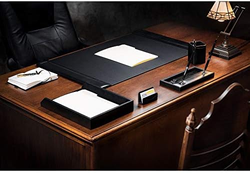 כרית Dacasso עם מסילות צדדיות יוקרת עור למגן משטח שולחן כתיבה, 34 אינץ 'x 20 , שחור