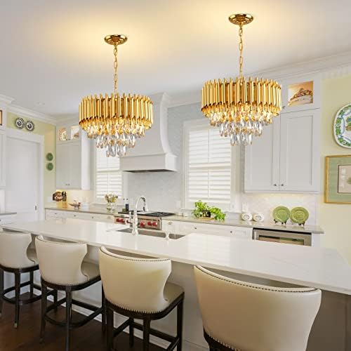 זהב קריסטל נברשת 3 קומות אוכל חדר נברשת אור גופי מודרני נברשות אוכל חדר קטן תליון אור קבועה לסלון מבואה מטבח