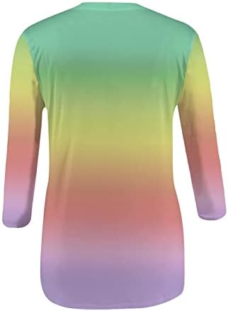 חולצה שרוול 3/4 לנשים סתיו סירת סירות צוואר צבע צבע צבעוני רזיה טוניקה חולצות מזדמנים נערות נערות 2023