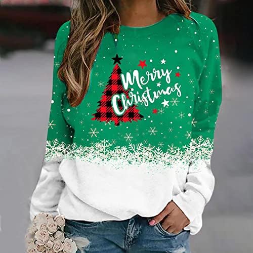 סווטשירט לחג המולד לנשים בלוק צבע מצחיק חג המולד מצחיק חולצת סנטה שרוול ארוך