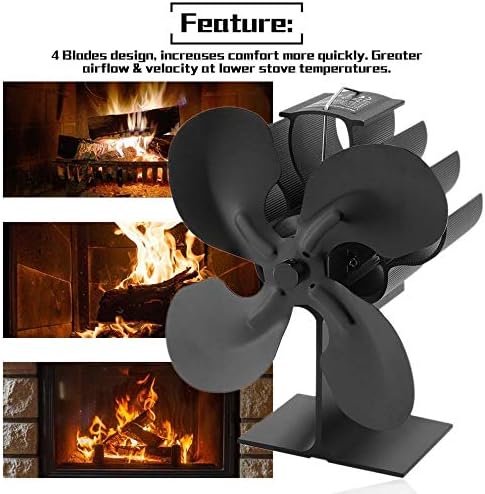 4 להבי חום מופעל תנור מאוורר יומן עץ צורב שקט שחור בית אח מאוורר יעיל חום הפצה