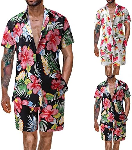 Xiloccer Mens 2 חלקים כפתור סט קצר של חולצה חליפה קצרה חליפה קצרה תלבושות חוף קיץ חליפות הוואי חליפות