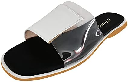 IQKA נשים נעלי בית קיץ שקופות חגורה שקופה נעליים שטוחות נעליים בוהן פתוחות להחליק על שקופיות
