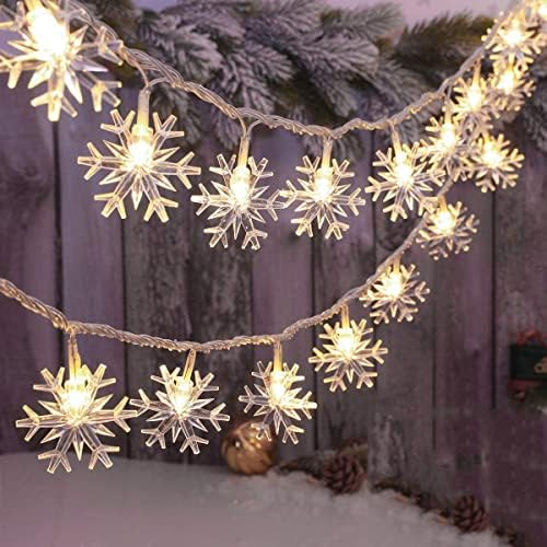 קישוטים לחג המולד של קיילדי, 19.6 רגל 40 LED סוללת LED מופעלת אורות מיתר של פתית שלג, 2 מצבים אורות חג מולד אטומים