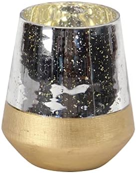 פנס הנר הדקורטיבי של נובוגרץ זכוכית עם גימור זכוכית מרקורי, 6 x 6 x 7 , זהב