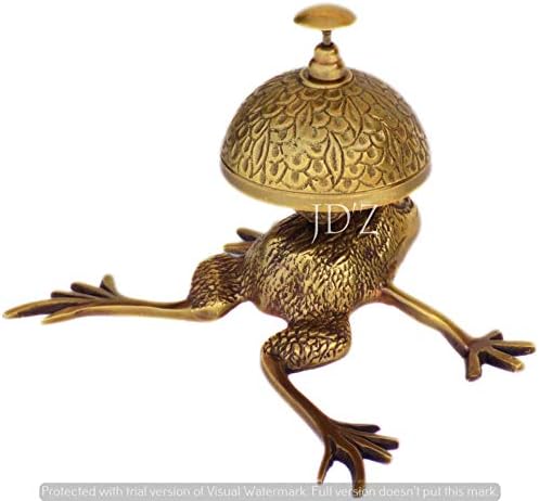 אוסף JD'Z פליז וינטג 'שולחן פעמון - פעמון צורת צפרדע, גימור עתיק, רם וברור, התקשר לפעמון צלצול