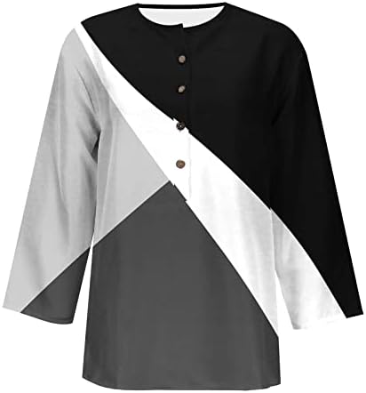 בנות נוער צמרות חולצות בלוק צבע 3/4 שרוול סירת הנלי צוואר סתיו סתיו צמרות כפתור למעלה 2023 ביגוד