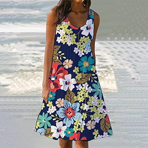 שמלת טנק של Knosfe לנשים שמלת צוואר מידי שמלת נדנדה קיץ שמלת שולי מזדמנים שמלת חוף פרועה שמלת