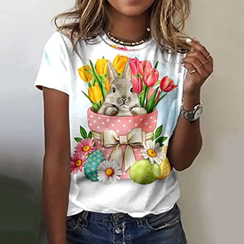 חולצות פסחא של Yijiekai לנשים נשים מזדמנות של ארנב פסחא הדפסת חולצת טי קצרה של צוואר עגול