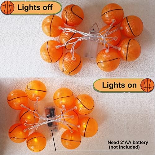 אורות מיתרים של עיצוב כדורסל של Yayfazy, סוללה המופעלת 6.5ft 10 אורות תפאורה לחדר ספורט לחדר שינה או מסיבת