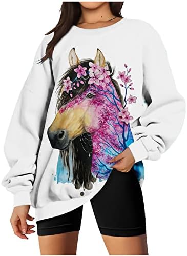 חולצות גרפיות של סוס אופנה של נשים סוודרים סווטשירטים סווטשירטים סווטשירטים שרוול ארוך מזדמנים חולצות טי