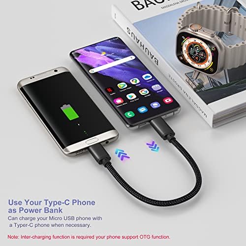 eversame USB C ל- Micro USB כבל 1ft, ניילון קלוע מסוג C קצר C ל- Micro USB תואם ל- Samsung Galaxy