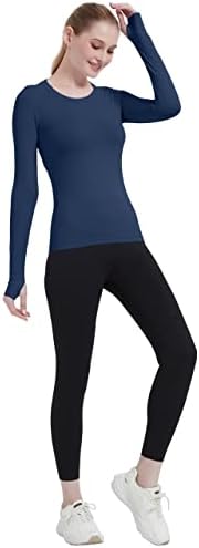 חולצות אימון Mathcat לנשים, חולצה אתלטית שרוול ארוך נשים צמרות אימון חלקות לנשים, חולצת דחיסת יוגה