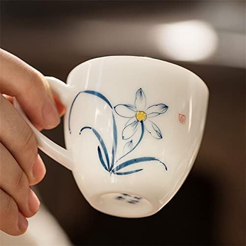 דודונה קרמיקה מצוירת כוס תה לוטוס מאסטר עם ידית חרסינה לבנה כוס תה פשוט גונג סיני פו ספל מים משרד כלי שתייה 150