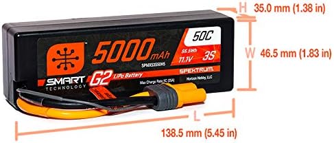 Spektrum 11.1V 5000MAH 3S 50C Smart Lipo G2 Case Hard: IC5, SPMX53S50H5