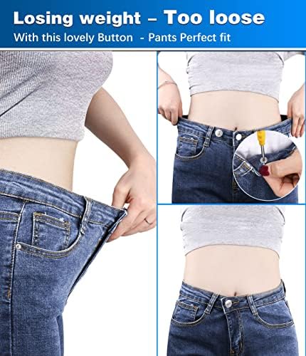 החלפת כפתור ג'ינס ללא תפירה: Yuanhang 24 מגדיר לחצני מתכת למכנסיים - כפתור מתכוונן מיידי - הדק את גודל המותניים