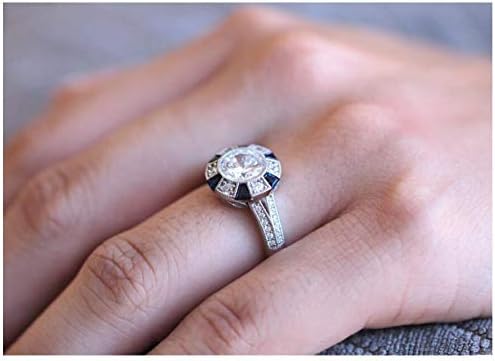ג'ני שופ ארט דקו ספיר לבן טבעת אירוסין 925 תכשיטים כסף בגודל 6-10
