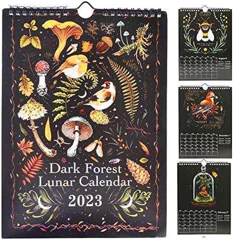 לוח השנה הקיר 2023, לוח יער כהה יער 2023 עם 12 איורים לוחות שנה לבעלי חיים חודשיים למשרד הביתי