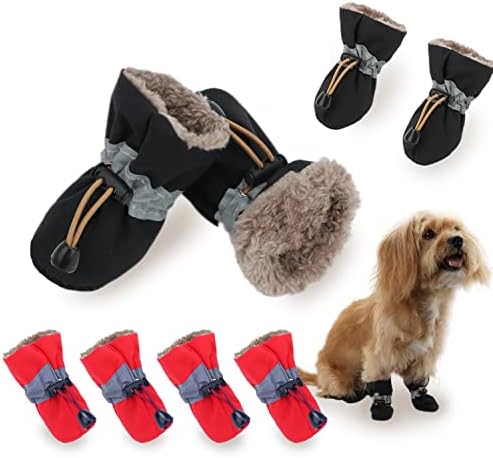 מגפי כלבים של לוזגט מגני כפות, נעלי מגפי חורף קטנות, עם סוליה נגד החלקה וקטיפה להליכה חיצונית של שלג,