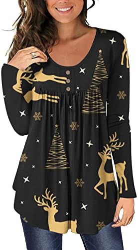 GATXVG 2022 חולצות טוניקה לחג המולד לנשים סוודר גרפי של נשים שרוול ארוך שרוול גבוה מתלקח מתלקח על חולצה קלה