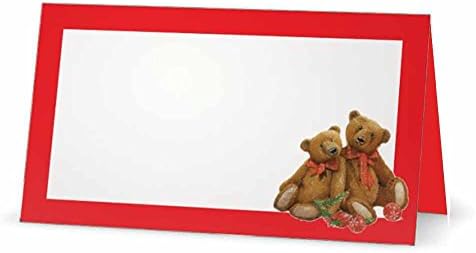 דובי דובונים אדומים לחג המולד, כרטיסי מקום לחג המולד - שטוח או אוהל - 10 חבילה - חזית ריקה לבנה