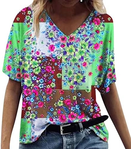 צמרות קיץ ZDFER לנשים אופנה הדפסת גוף מלא חולצה שרוול קצר V צוואר טוניקה טוניקה מזדמנת חולצות