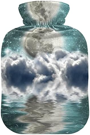 אורנקול ירח מלא גלקסי ים לילה בקבוק מים חמים אורות ענן שקית מים חמים עם כיסוי לדחיסה חמה וקרה 1 ליטר