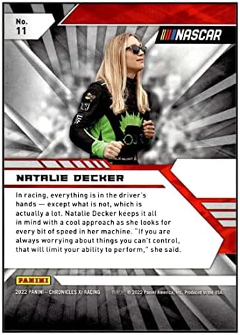 2022 Panini Chronicles XR ירוק 11 Natalie Decker NM+ -MT+ NASCAR Racing Nerd Focus/Motorsports שלנו/שברולט