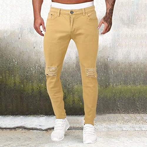 6 קצף ספורט מזדמן בגברים בצבע אחיד סגנון קלאסי בסגנון נתיב גבוה חור הדוק ג'ינס ג'ינס ג'ין Mens