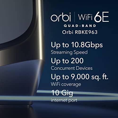 מערכת רשת WiFi 6E של NetGear Orbi WiFi 6E, נתב עם 2 מרחיבי לוויין, מהירות 10.8 ג'יגה-ביט לשנייה,