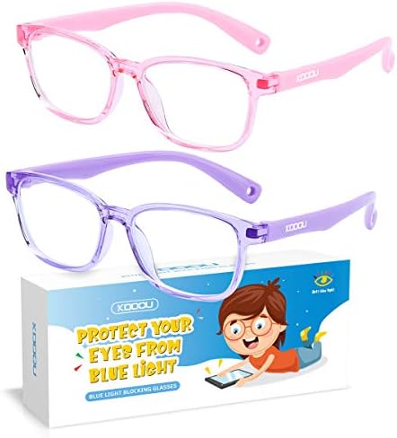 קדו 2 חבילת ילדים כחול אור חסימת משקפיים עבור בנות & מגבר; בנים גיל 3-12, להקל על העין הדיגיטלית