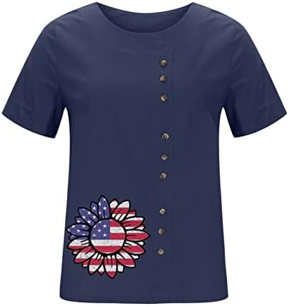 חולצות גרפיות ייחודיות יום עצמאות יום קיץ נשים שרוול קצר צוות צוואר צוואר פרחוני בכושר מודפסים
