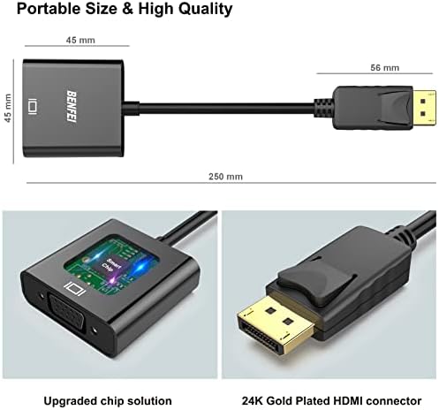 Benfei DisplayPort לחבילת VGA 2, DP מצופה זהב למתאם VGA התואם ל- Lenovo, Dell, HP, ASUS