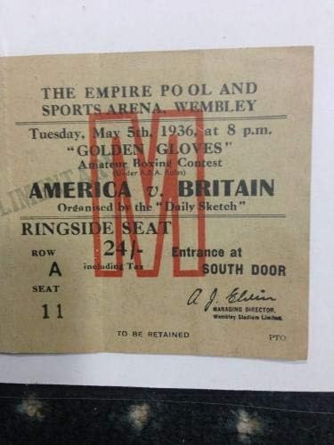 1936 כפפות מוזהבות כרטיס אגרוף מלא אמריקה מול בריטניה צלעת וומבלי נדיר - כרטיסי אגרוף