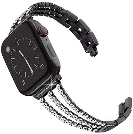 אמהלו נשים שרשרת יהלומים אלגנטית שחורה עם קישורים צמיד צמיד רצועות מתכת תואמות לסדרת Apple Iwatch